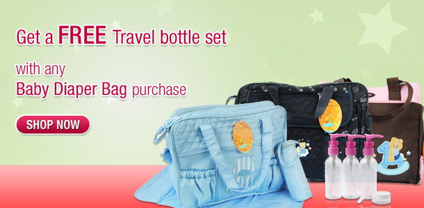 Get a FREE Travel bottle set - with any Baby Diaper Bag purchase